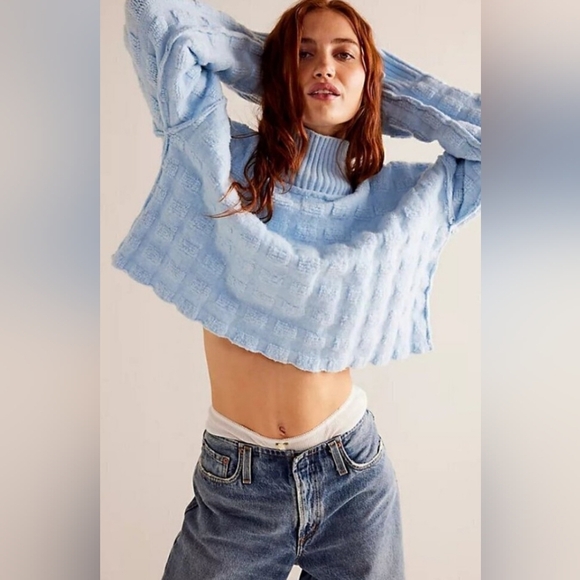 We The Free Soul Surfer Sky Blue Textured Mock Neck Women's Sweater S - Picture 10 of 10